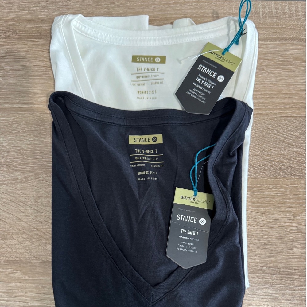 NWT 2 Stance Womens ButterBlend V-Neck T-Shirt Black White Pima Cotton Size S